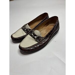 Martin Dingman Mens 8.5M Brown Croc Embossed Leather Slip On Loafers Old Money